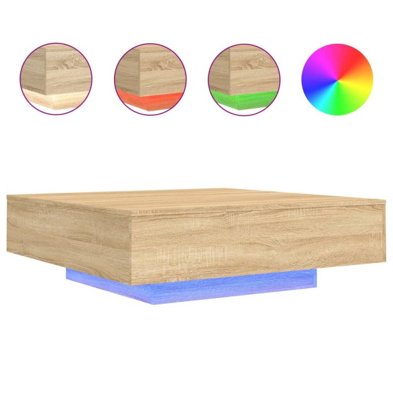vidaXL Konferenčný stolík s LED svetlami dub sonoma 100x100x31 cm