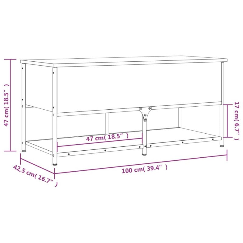 vidaXL Úložná lavička dymový dub 100x42,5x47cm kompozitné drevo