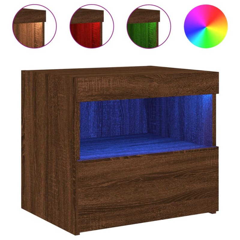 vidaXL Nočné stolíky s LED svetlami 2 ks hnedý dub 50x40x45 cm