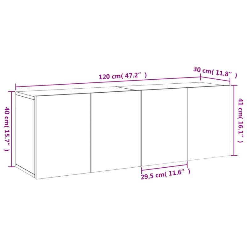 vidaXL TV skrinky nástenné 2 ks sivé sonoma 60x30x41 cm