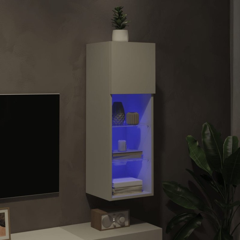 vidaXL TV skrinka s LED svetlami biela 30,5x30x90 cm