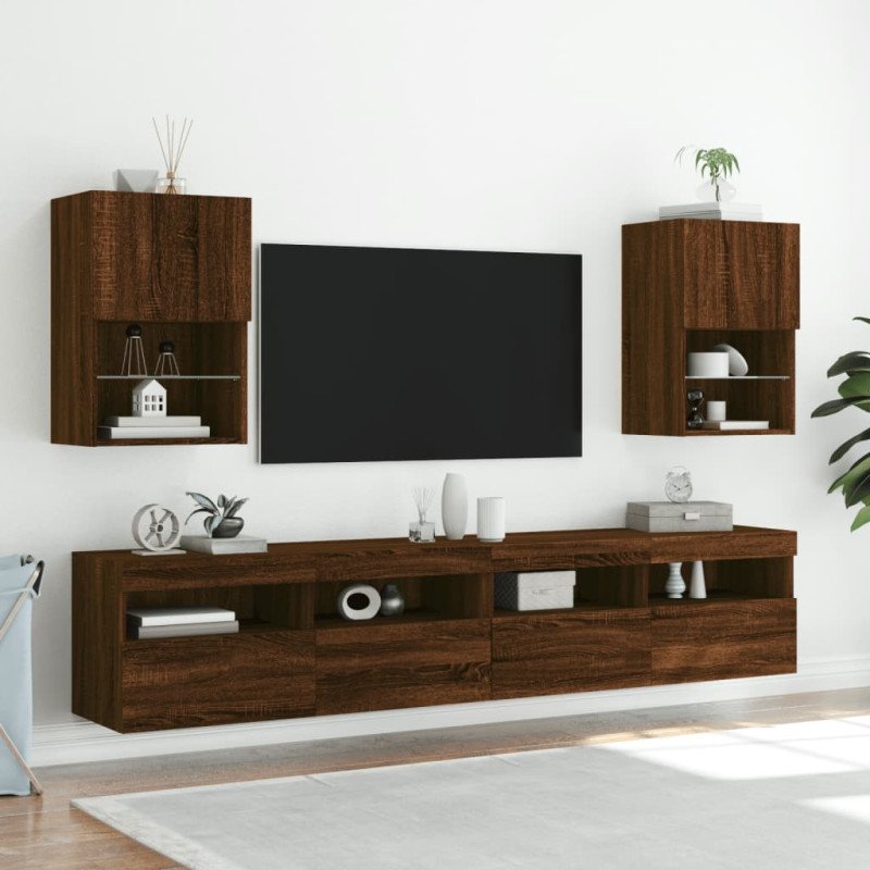 vidaXL TV skrinka s LED svetlami hnedý dub 40,5x30x60 cm