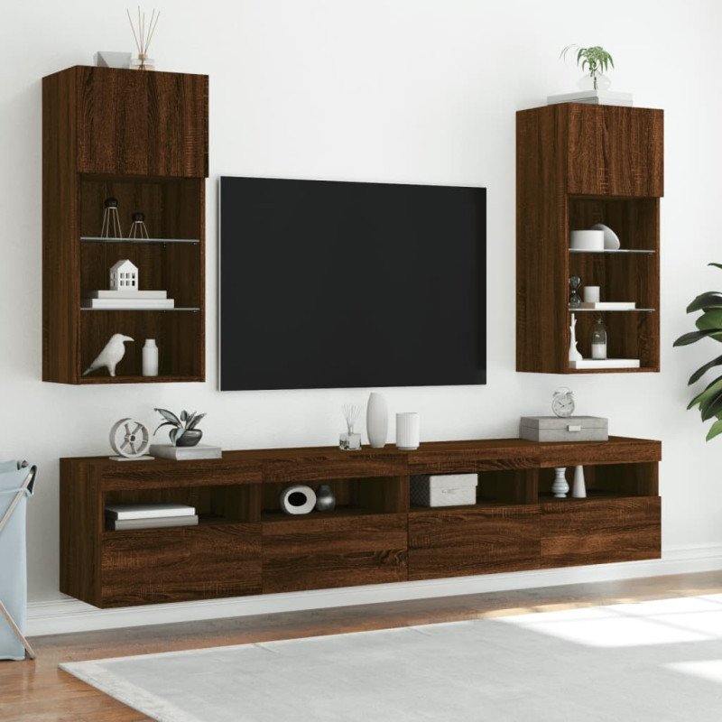 vidaXL TV skrinka s LED svetlami hnedý dub 40,5x30x90 cm