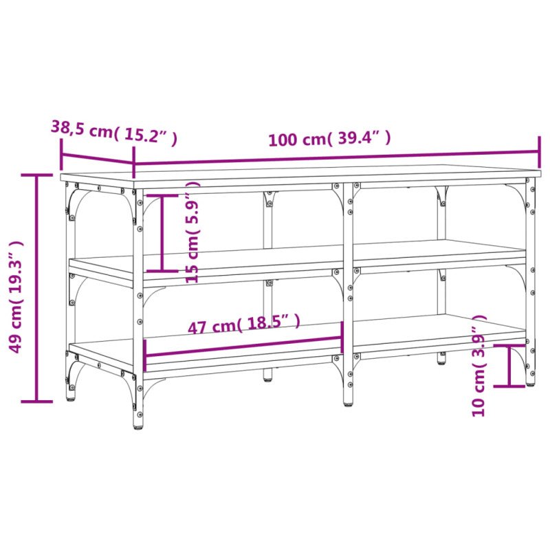 vidaXL Lavička na topánky sivá sonoma 100x38,5x49 cm kompozitné drevo