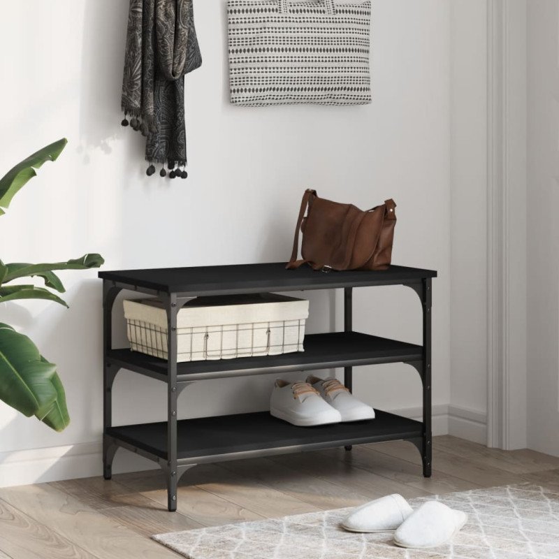 vidaXL Lavička na topánky čierna 70x38,5x49 cm kompozitné drevo