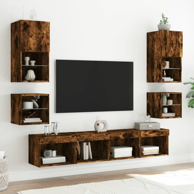 vidaXL TV nástenné skrinky s LED svetlami 2 ks dymový dub 30x28,5x30cm