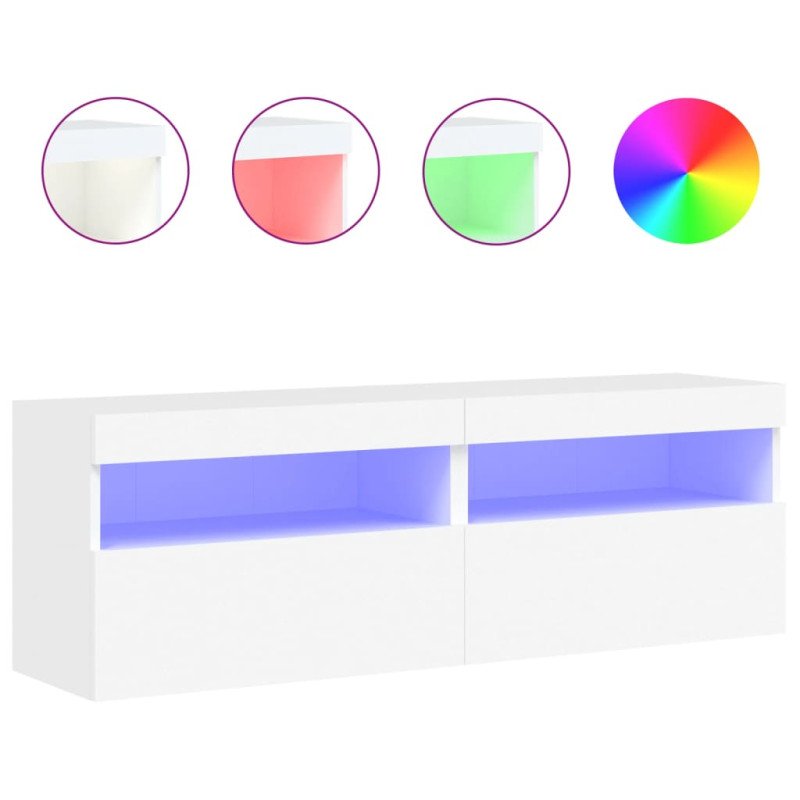 vidaXL TV nástenné skrinky s LED svetlami 2 ks biele 60x30x40 cm
