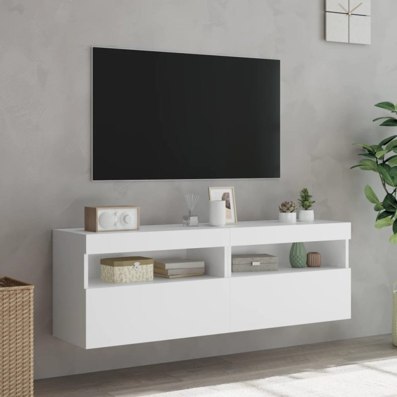 vidaXL TV nástenné skrinky s LED svetlami 2 ks biele 60x30x40 cm
