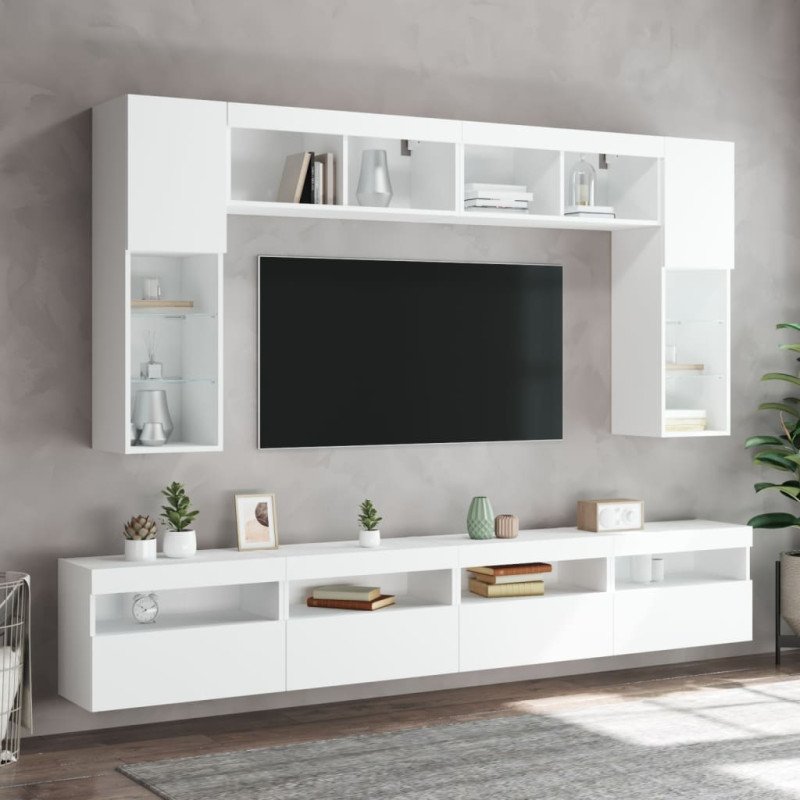 vidaXL TV nástenné skrinky s LED svetlami 2 ks biele 60x30x40 cm