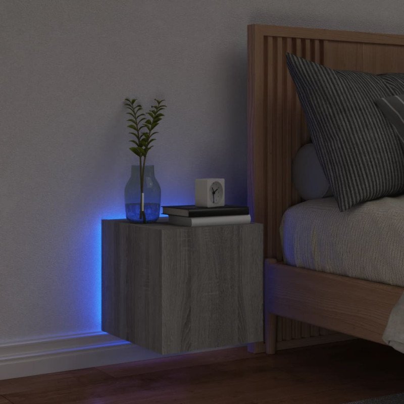 vidaXL TV nástenná skrinka s LED svetlami sivá sonoma 30,5x35x30 cm