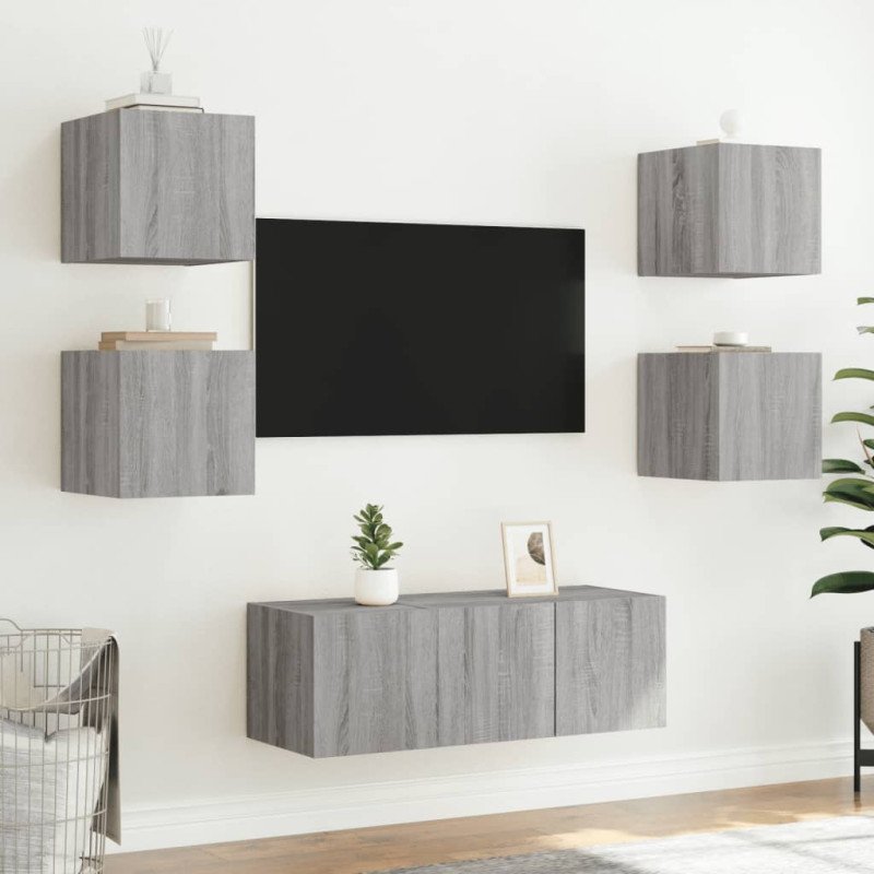 vidaXL TV nástenná skrinka s LED svetlami sivá sonoma 30,5x35x30 cm