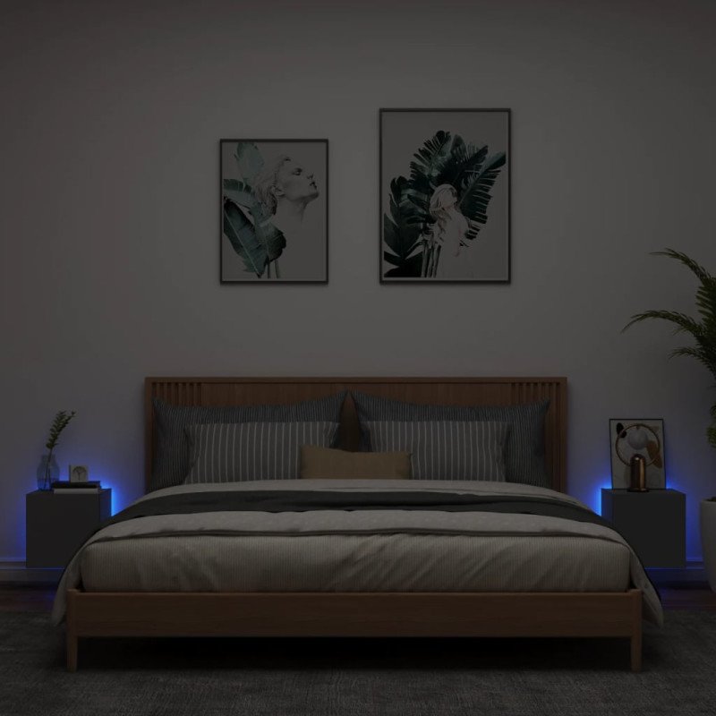 vidaXL TV nástenné skrinky s LED svetlami 2 ks čierne 30,5x35x30 cm