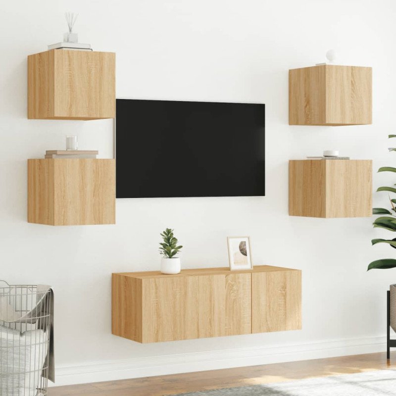 vidaXL TV nástenné skrinky s LED svetlami 2 ks dub sonoma 30,5x35x30cm