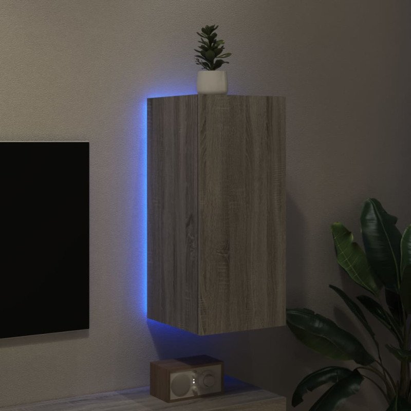 vidaXL TV nástenná skrinka s LED svetlami sivá sonoma 30,5x35x70 cm