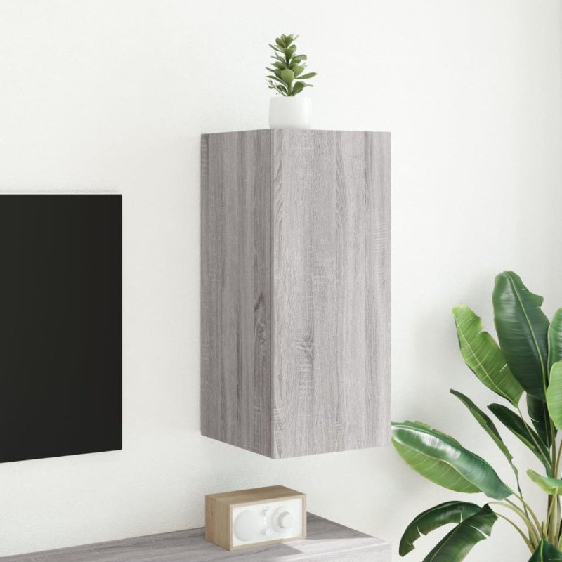 vidaXL TV nástenná skrinka s LED svetlami sivá sonoma 30,5x35x70 cm