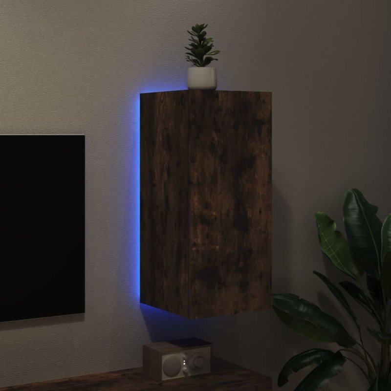vidaXL TV nástenná skrinka s LED svetlami dymový dub 30,5x35x70 cm