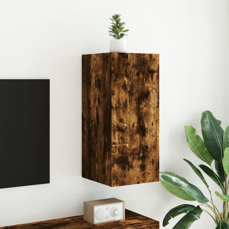 vidaXL TV nástenná skrinka s LED svetlami dymový dub 30,5x35x70 cm