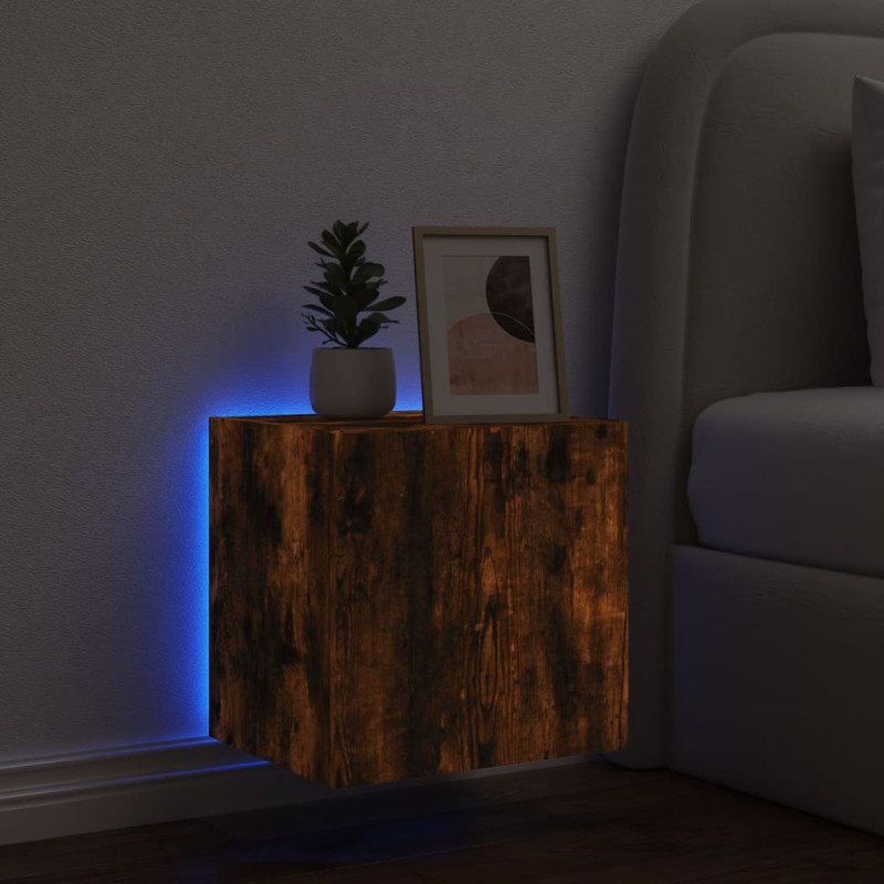 vidaXL TV nástenná skrinka s LED svetlami dymový dub 40,5x35x40 cm