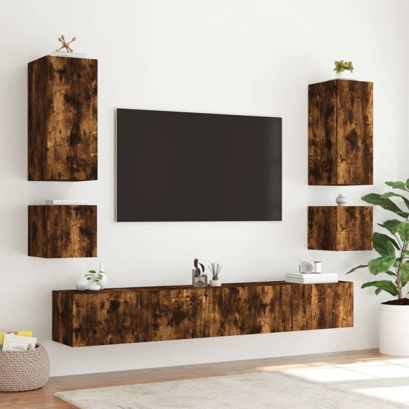 vidaXL TV nástenná skrinka s LED svetlami dymový dub 40,5x35x40 cm