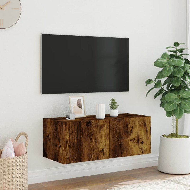vidaXL TV nástenná skrinka s LED svetlami dymový dub 80x35x31 cm