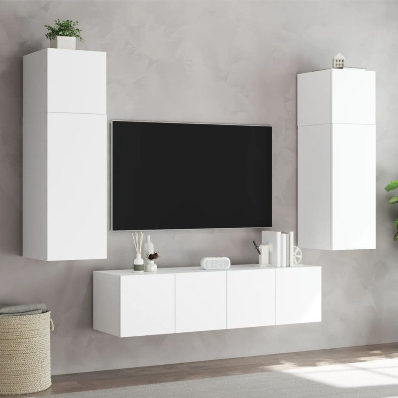 vidaXL TV nástenné skrinky s LED svetlami 2 ks biele 80x35x31 cm