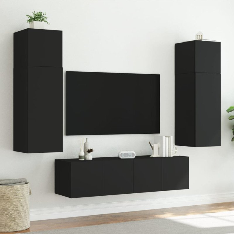 vidaXL TV nástenné skrinky s LED svetlami 2 ks čierne 60x35x41 cm 