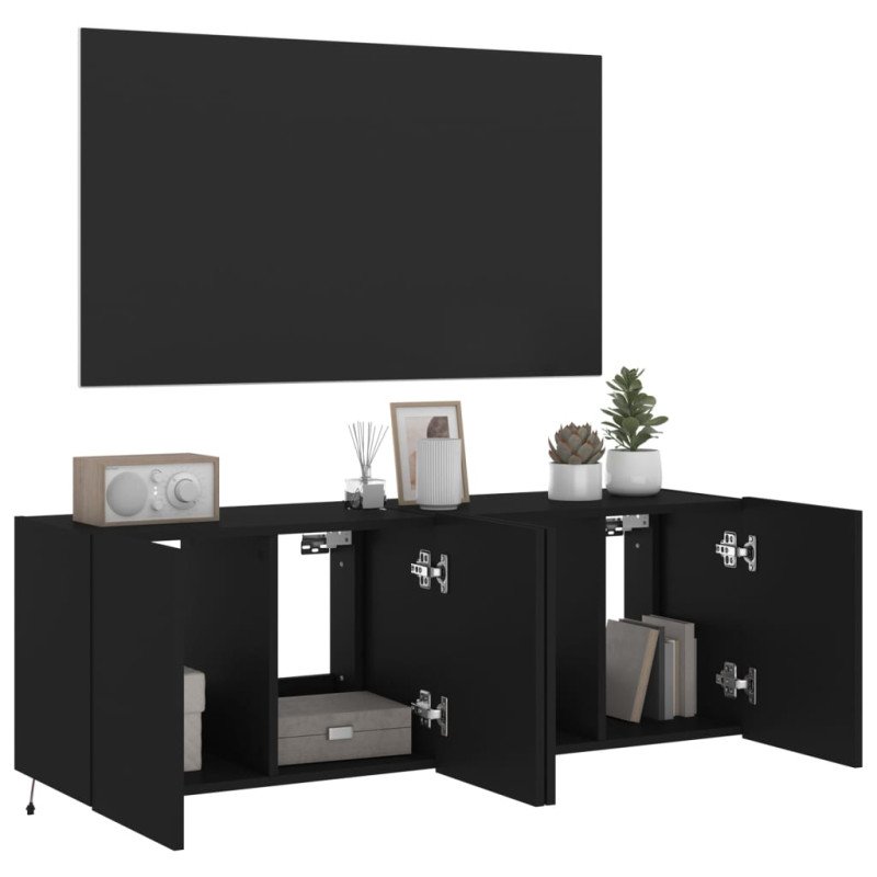 vidaXL TV nástenné skrinky s LED svetlami 2 ks čierne 60x35x41 cm 