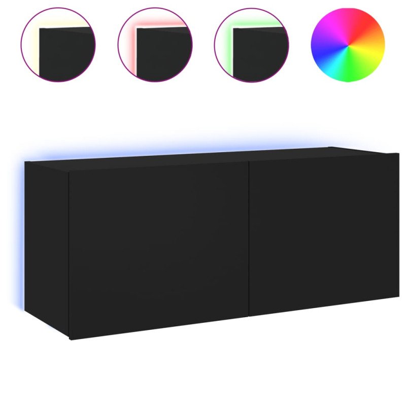vidaXL TV nástenná skrinka s LED svetlami čierna 100x35x41 cm