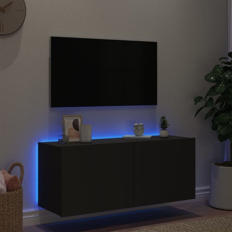 vidaXL TV nástenná skrinka s LED svetlami čierna 100x35x41 cm