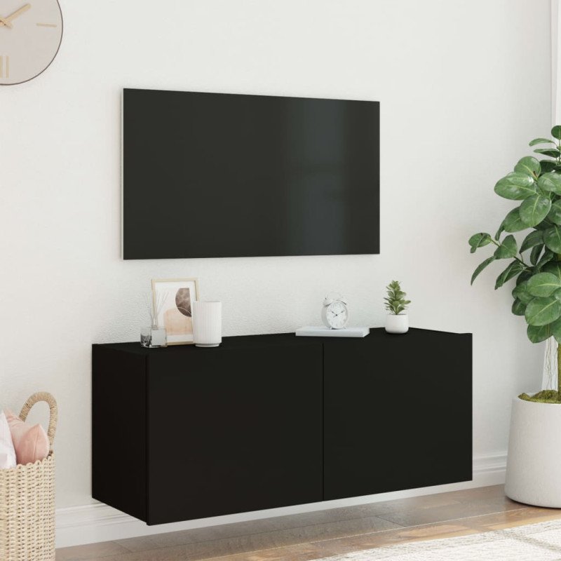 vidaXL TV nástenná skrinka s LED svetlami čierna 100x35x41 cm