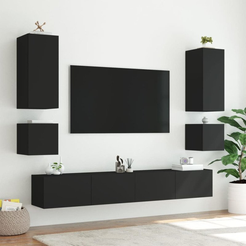 vidaXL TV nástenná skrinka s LED svetlami čierna 100x35x41 cm