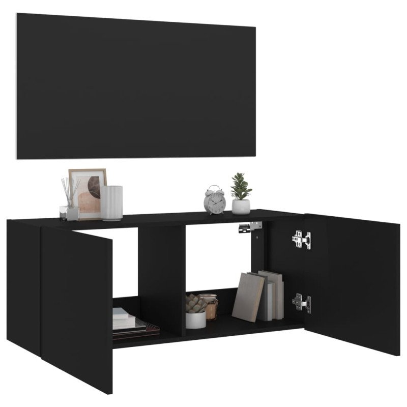 vidaXL TV nástenná skrinka s LED svetlami čierna 100x35x41 cm