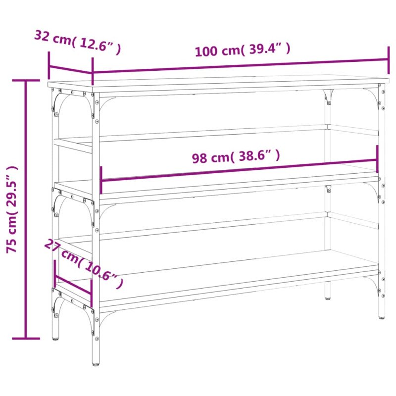vidaXL Konzolový stolík dymový dub 100x32x75 cm kompozitné drevo