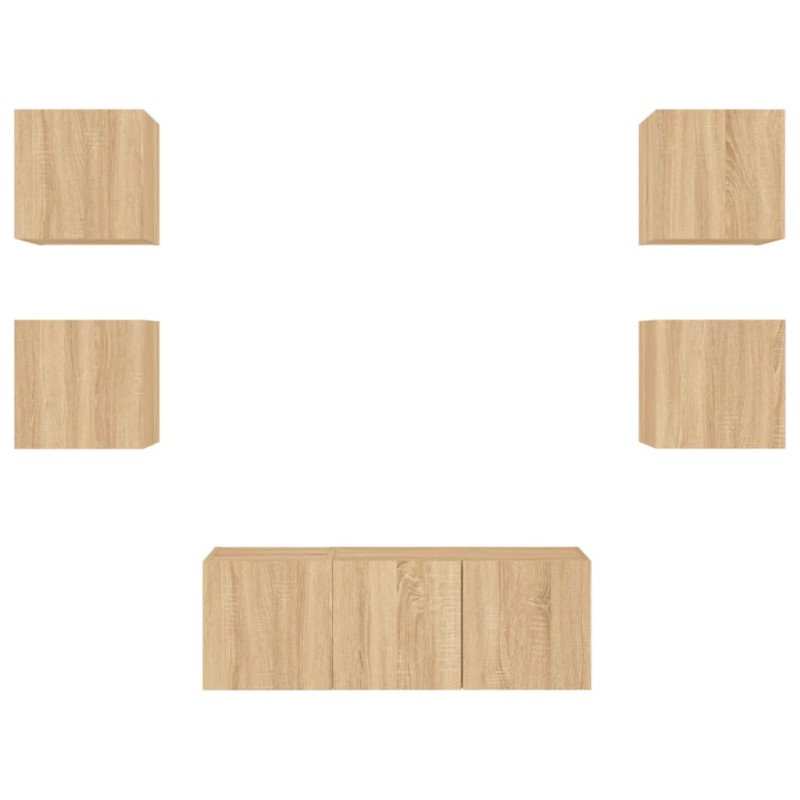 vidaXL 6-dielne TV nástenné skrinky s LED dub sonoma kompozitné drevo