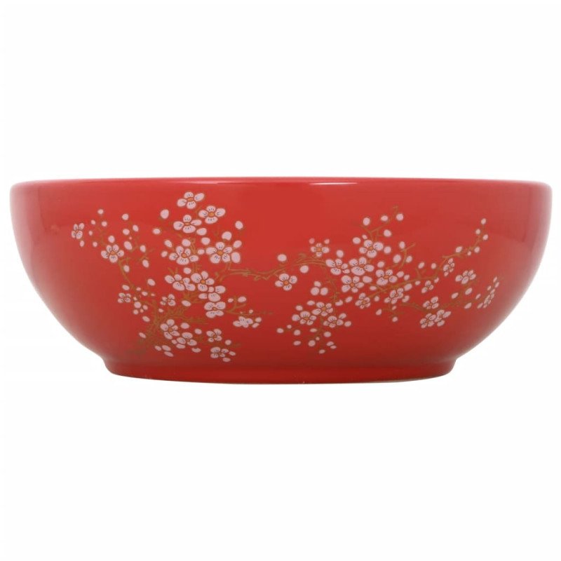 vidaXL Umývadlo na dosku bielo-červené okrúhle Φ41x14 cm keramické