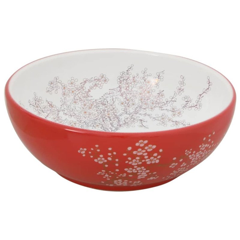vidaXL Umývadlo na dosku bielo-červené okrúhle Φ41x14 cm keramické
