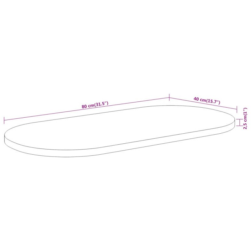 vidaXL Stolová doska 80x40x2,5 cm oválna masívna akácia