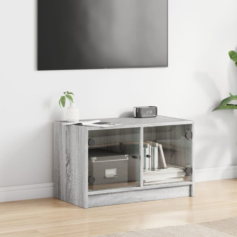 vidaXL TV skrinka so sklenenými dvierkami sivá sonoma 68x37x42 cm