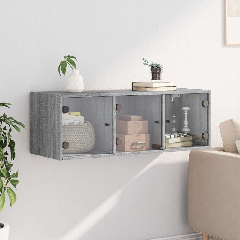 vidaXL Bočná skrinka so sklenenými dvierkami sivá sonoma 102x37x35 cm