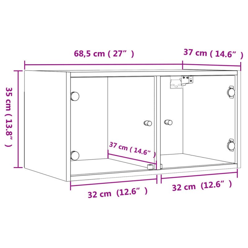 vidaXL Nástenné skrinky so sklenenými dvierkami 2ks biele 68,5x37x35cm