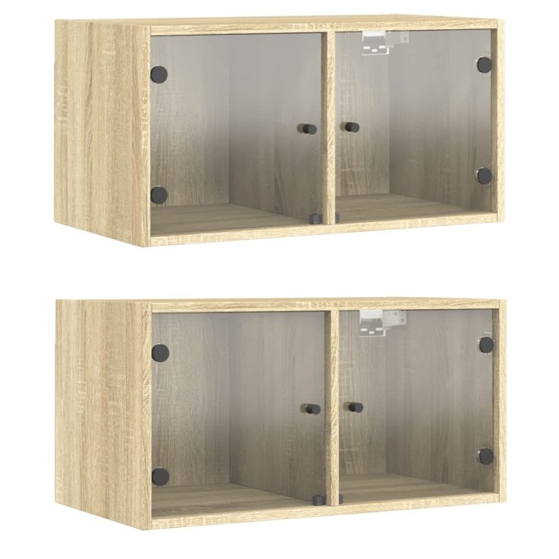 vidaXL Nástenné skrinky sklenené dvierka 2 ks dub sonoma 68,5x37x35 cm