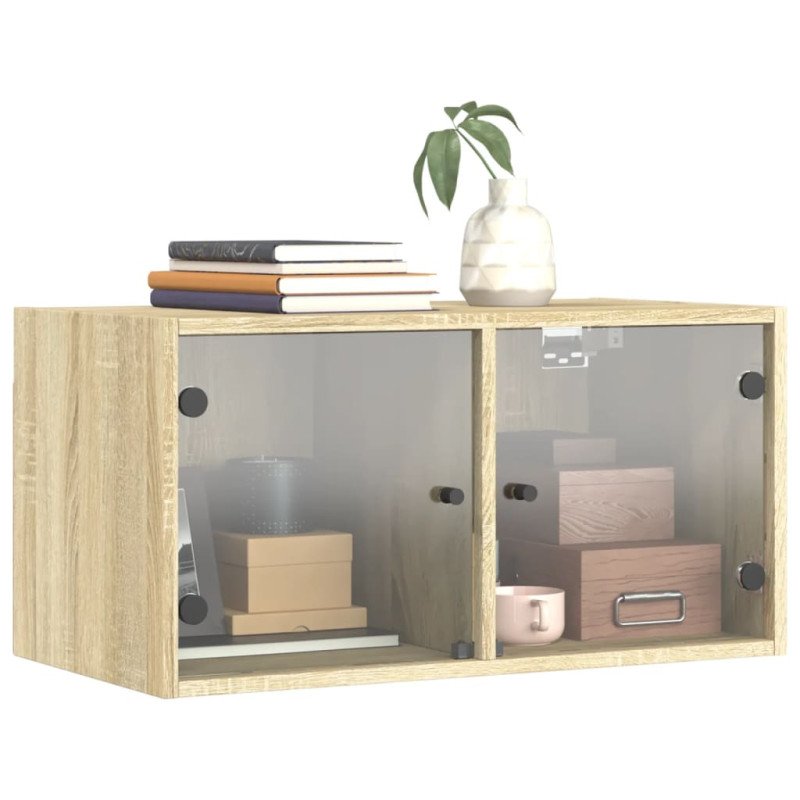 vidaXL Nástenné skrinky sklenené dvierka 2 ks dub sonoma 68,5x37x35 cm