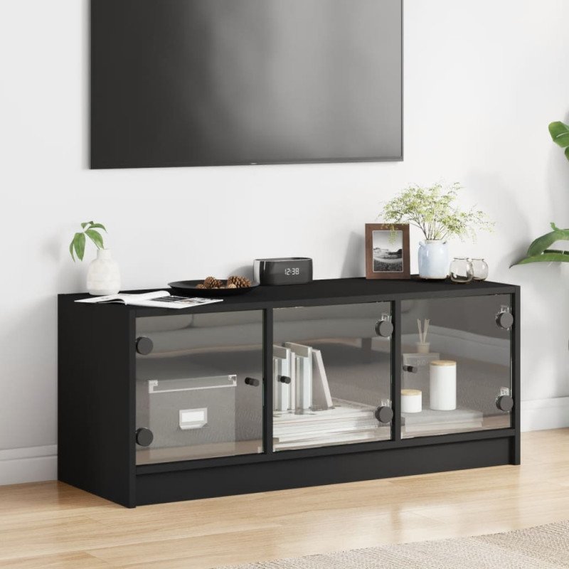 vidaXL TV skrinka so sklenenými dvierkami čierna 102x37x42 cm