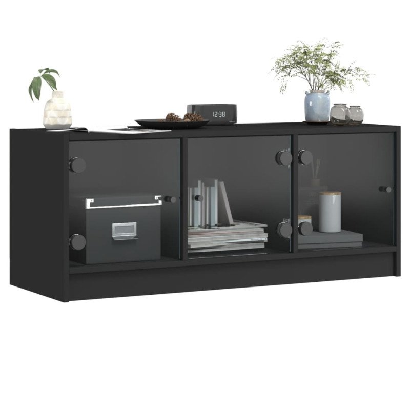 vidaXL TV skrinka so sklenenými dvierkami čierna 102x37x42 cm