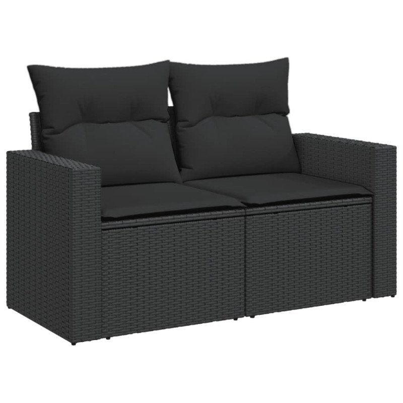 vidaXL Záhradná pohovka s vankúšmi 2-miestna čierna polyrattan