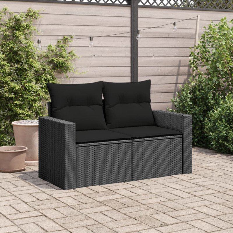 vidaXL Záhradná pohovka s vankúšmi 2-miestna čierna polyrattan