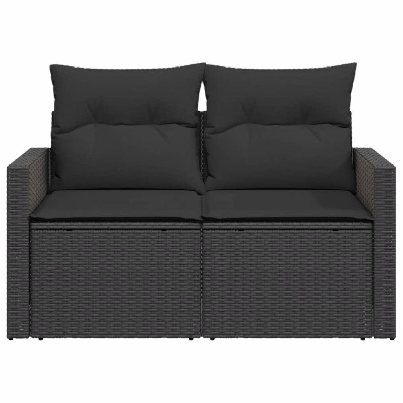 vidaXL Záhradná pohovka s vankúšmi 2-miestna čierna polyrattan