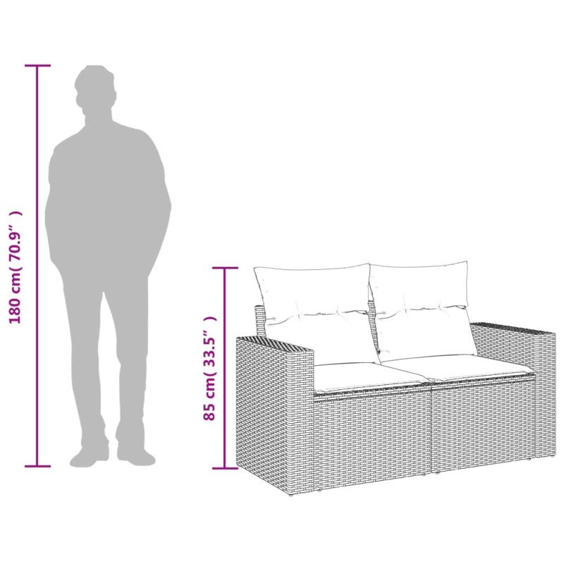 vidaXL Záhradná pohovka s vankúšmi 2-miestna čierna polyrattan