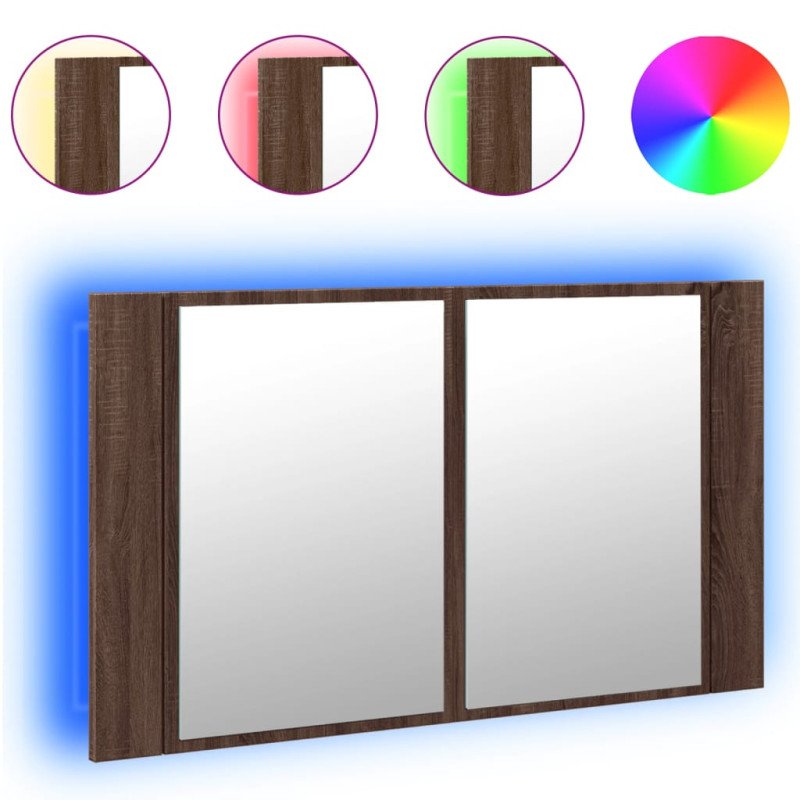vidaXL LED kúpeľňová zrkadlová skrinka hnedý dub 80x12x45 cm akryl