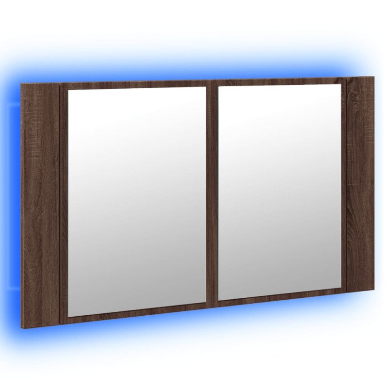 vidaXL LED kúpeľňová zrkadlová skrinka hnedý dub 80x12x45 cm akryl